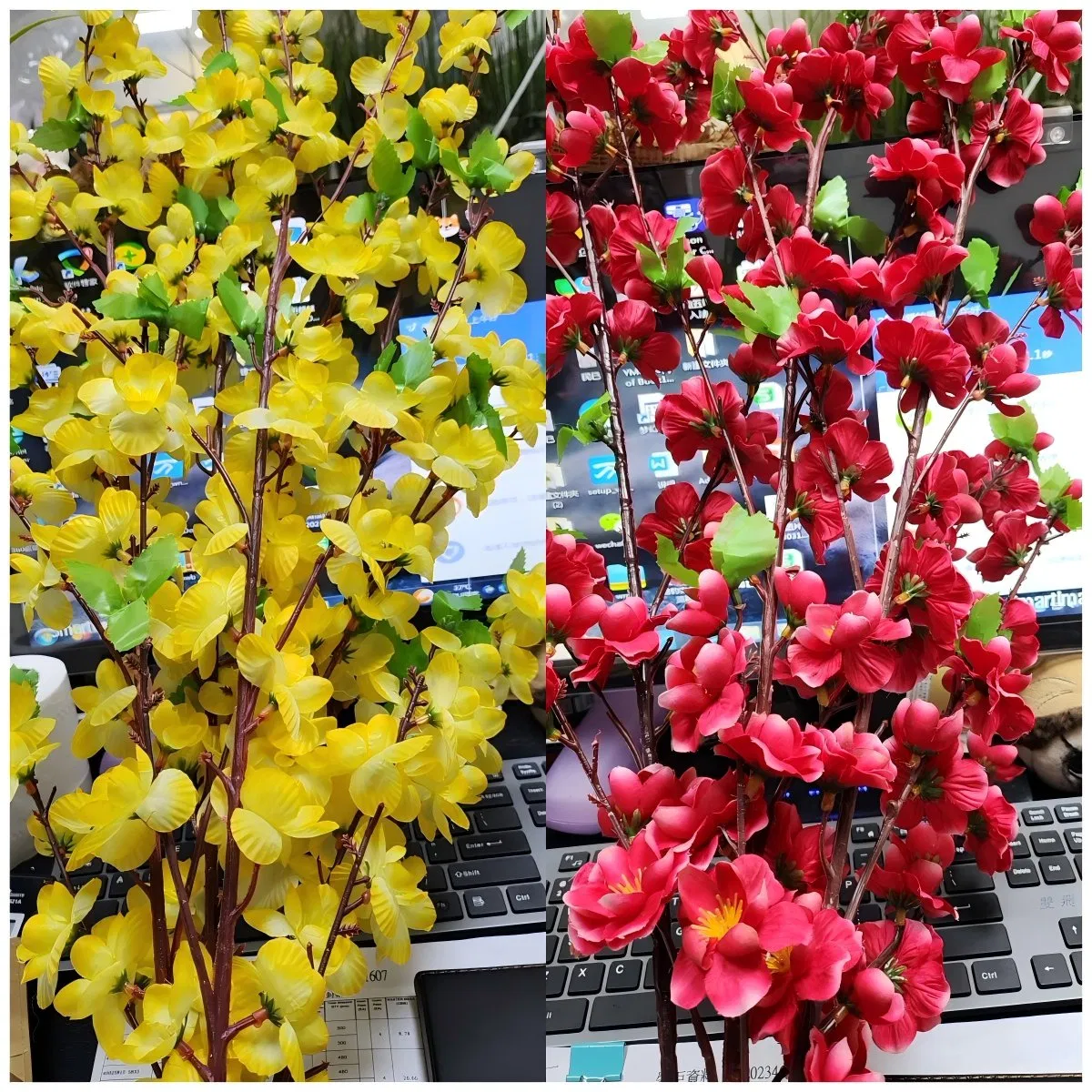 Customized Silk Peach Blossom Branch for Home Decor Cherry Blossoms