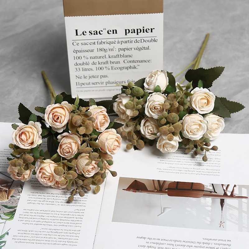 High Retail Quality Retro 10 Head Wedding Color Art Design Home Decorartion Low Price Promotion Manufacturer Extremely Realistic Wholesale Silk Artificial Rose