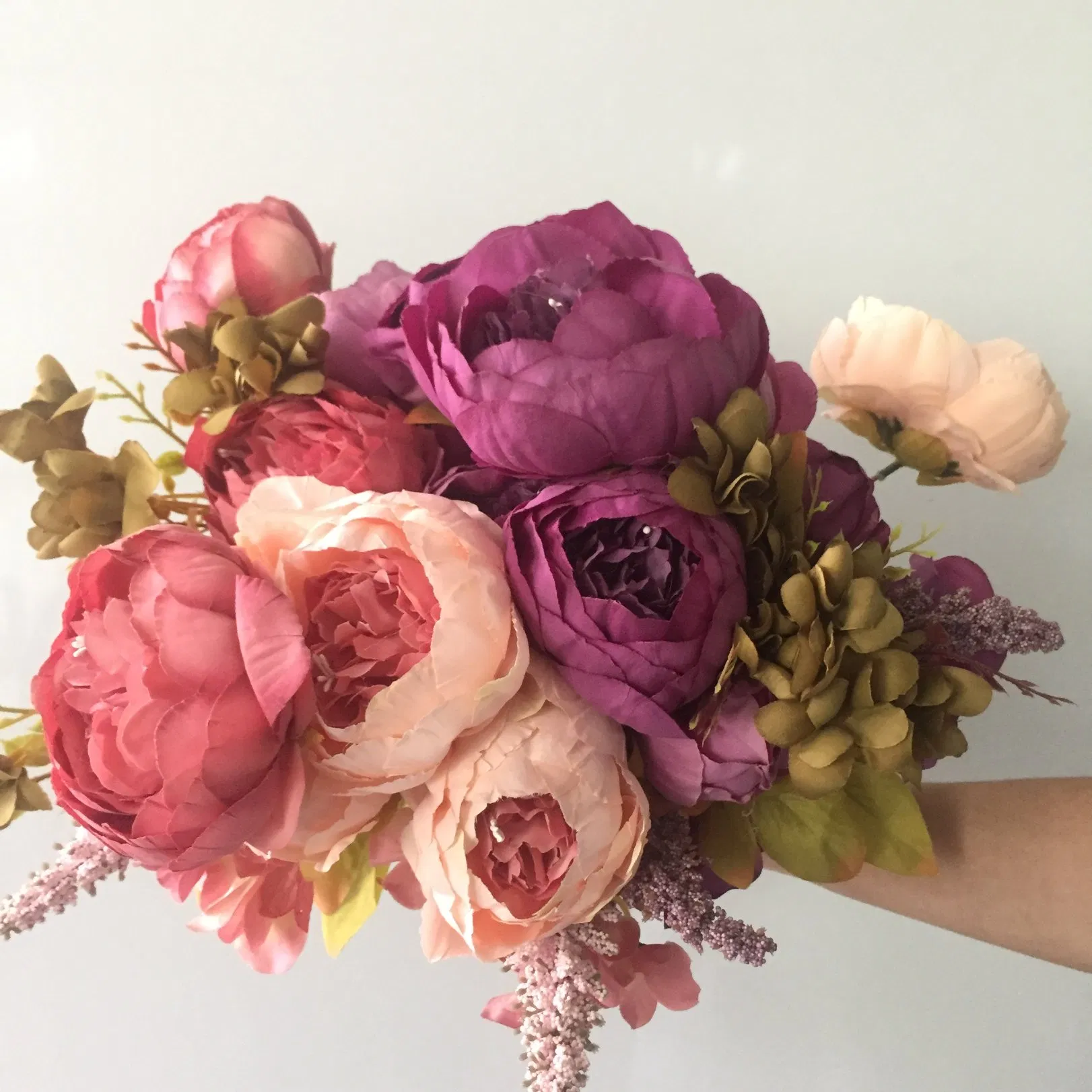 13 Flower Head Pink Peony Artificial European Style Silk Flowers Peony Wholesale