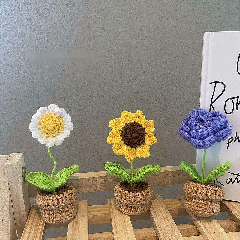 Artificial Carnation Finished Style Knitted Crochet Sunflower