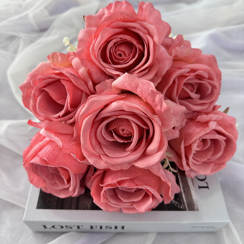 Elegant 7-Head Silk Rose Bouquet for Romantic Home Weddings