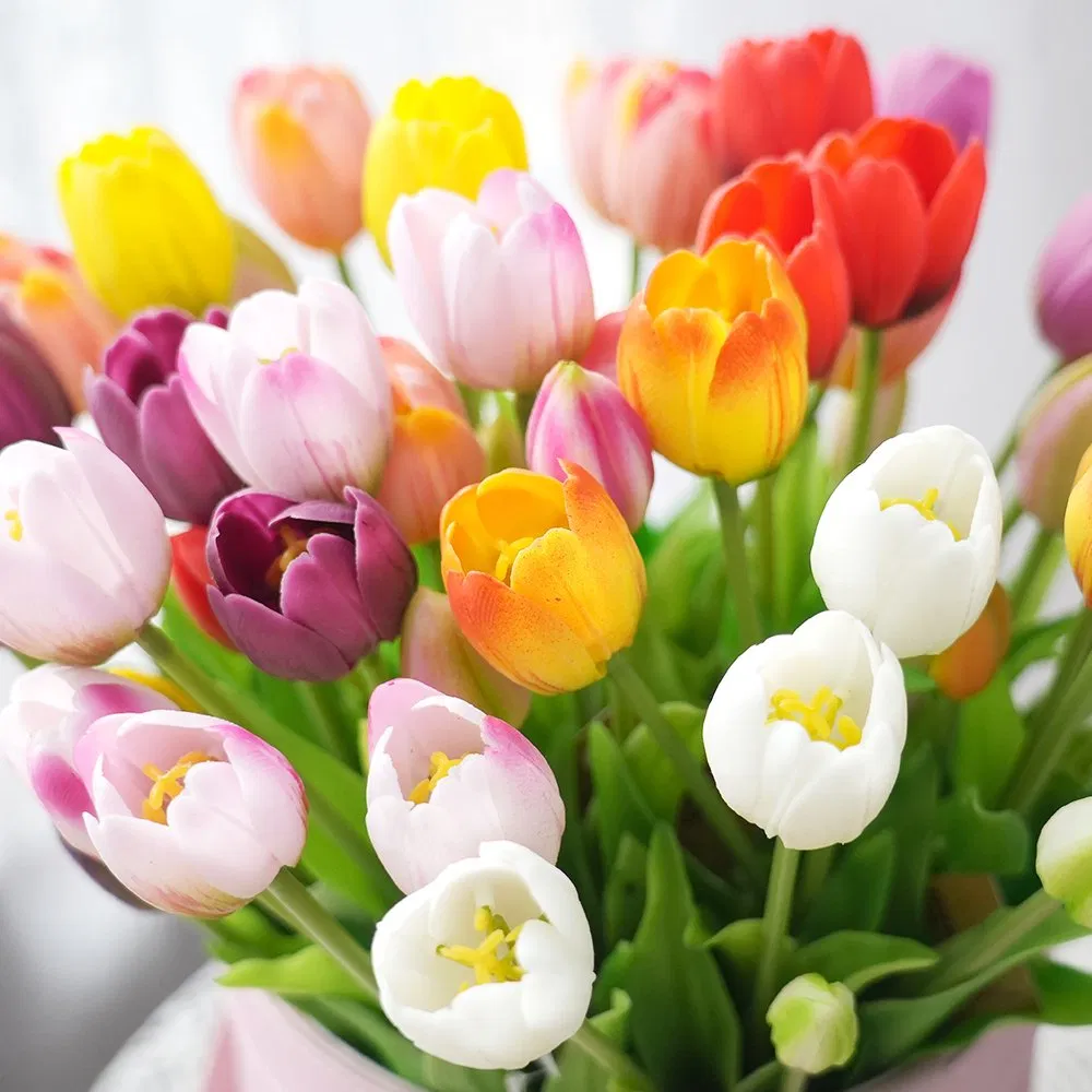 High Quality PU Silicon Artificial Tulip Real Touch Flowers for Spring Summer Home Decor Flowers Restaurant Hotel Wedding Event