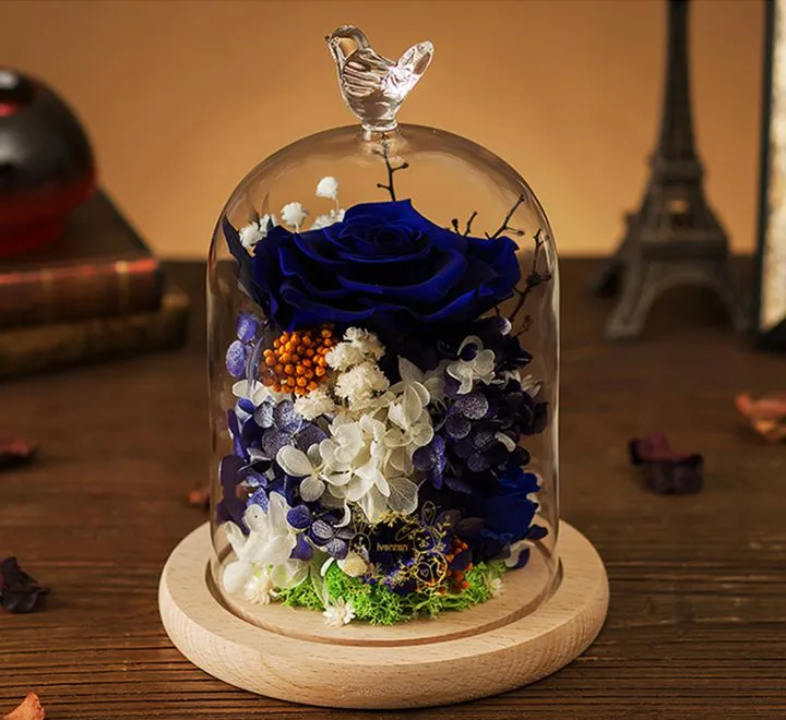 Preserved Blue Flower Rose Detail