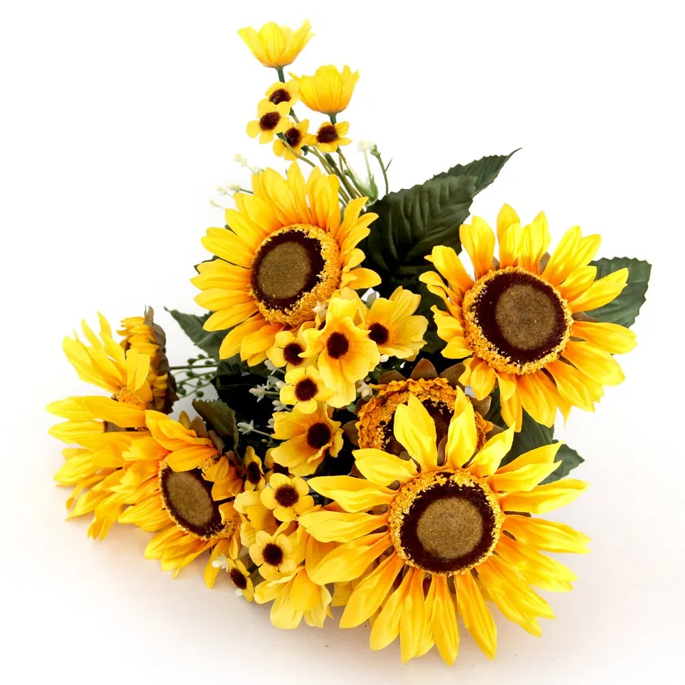 Wholesale High Quality 12head Artificial Sunflower Lifelike Sunflowers Decoration Bunching for Spring Summer Decoration
