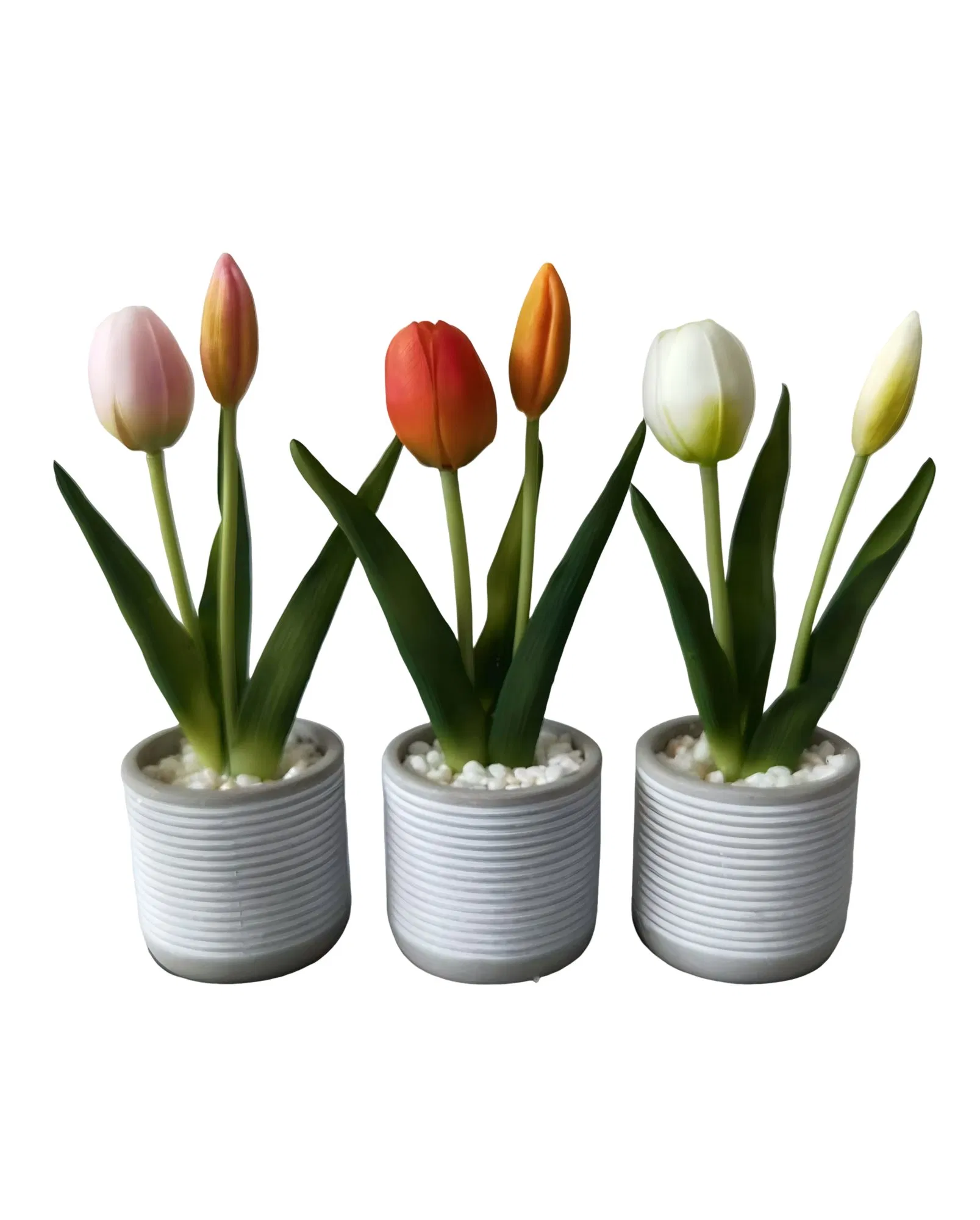 Beautifully Real Touch Tulips in Wooden Pot for Home Decor