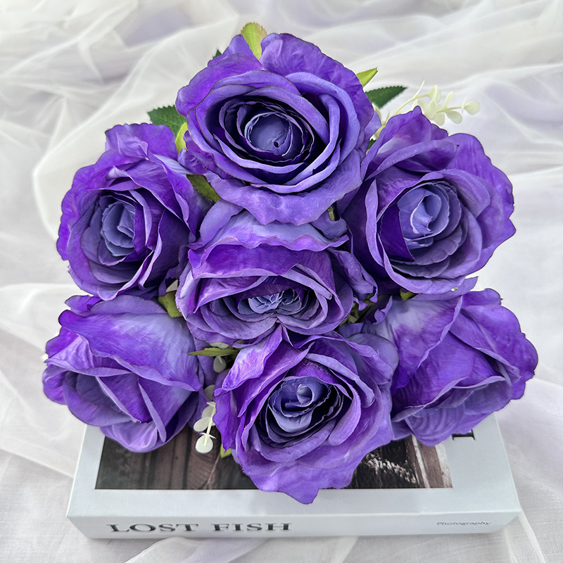 Elegant 7-Head Silk Rose Bouquet for Romantic Home Weddings