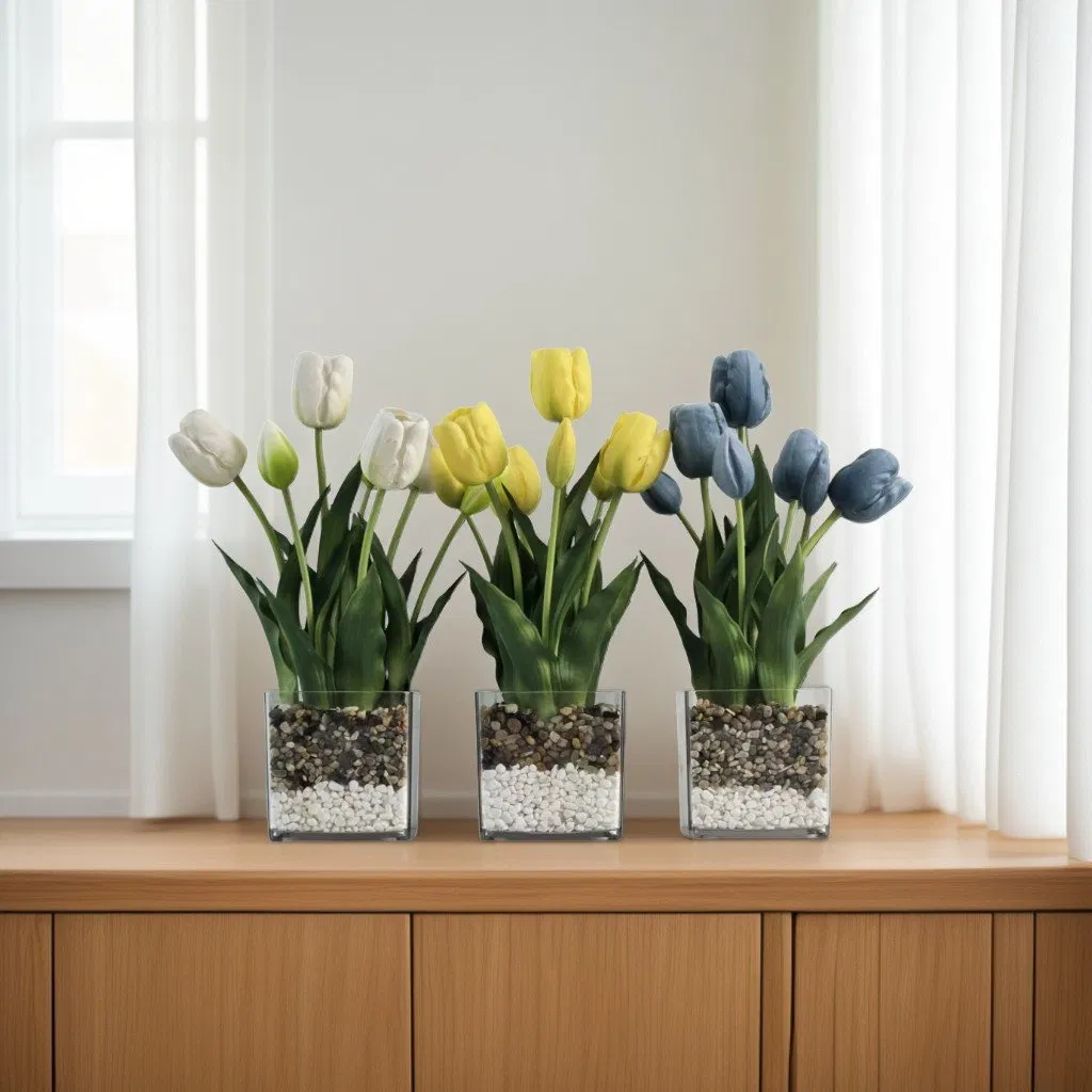 Beautifully Real Touch Tulips in Vase for Lasting Home Decor