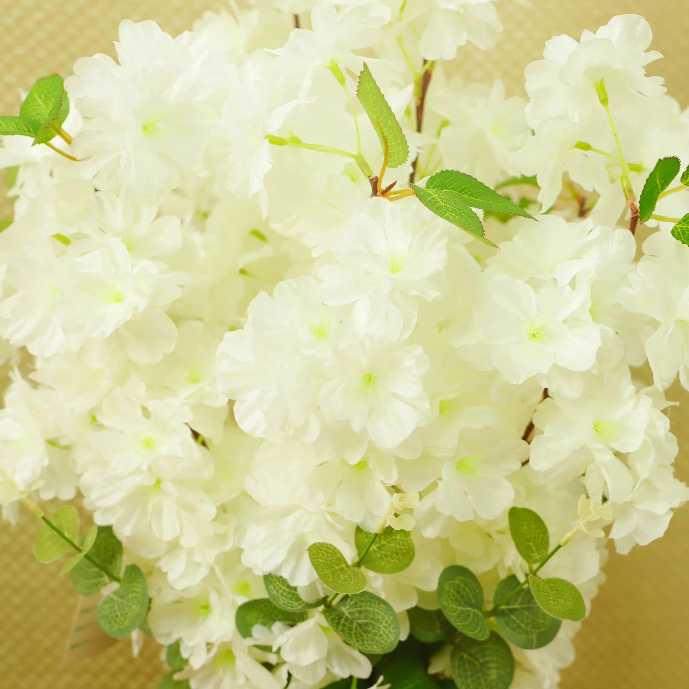 Home Decor Table Artificial Cherry Blossom with Vase Silk Fake Flower