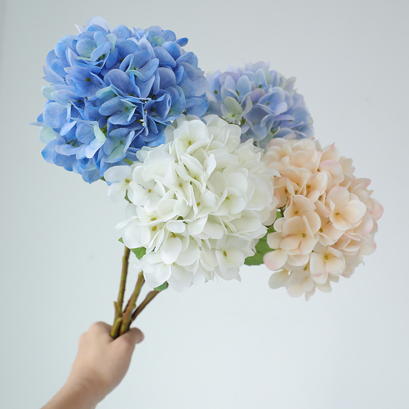 Single Blue Color Faux Artificial Real Touch Hydrangea for Home Wedding Vase Decoration