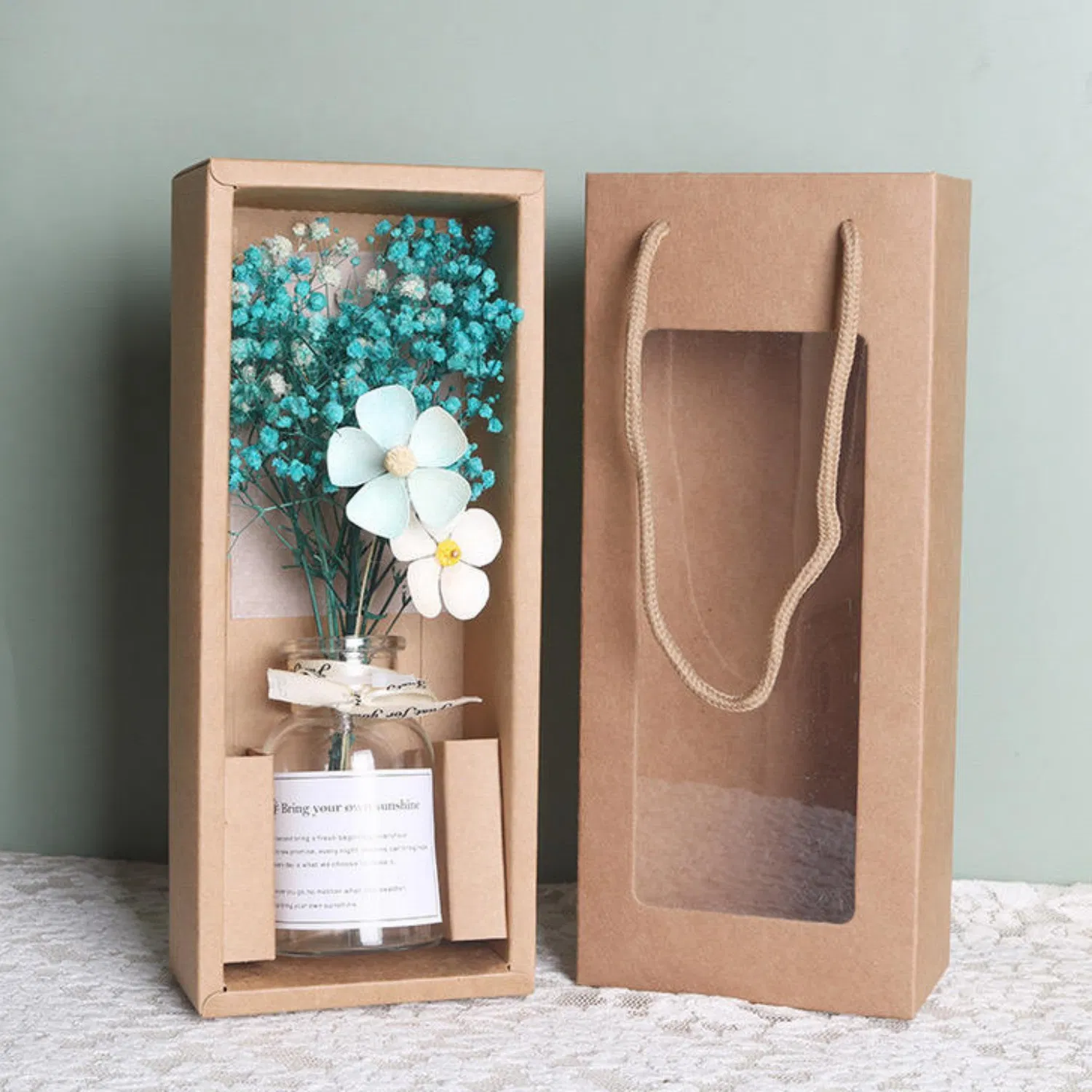 Sunflower Ornament Teacher's Day Gift Small Eternal Dried Flower Bouquet in Glass Vase