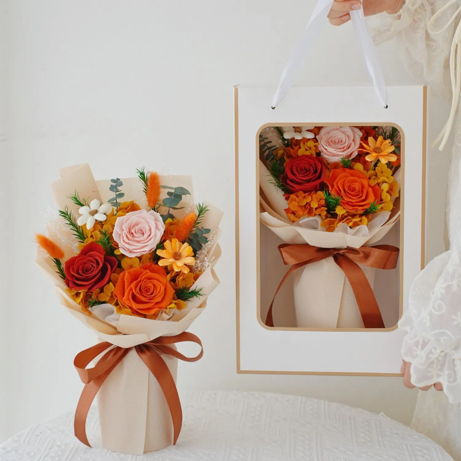 2025 Customized Dried Eternal Rose Boxed Mother's Day Christmas Gift Dried Flower Bouquet Rose