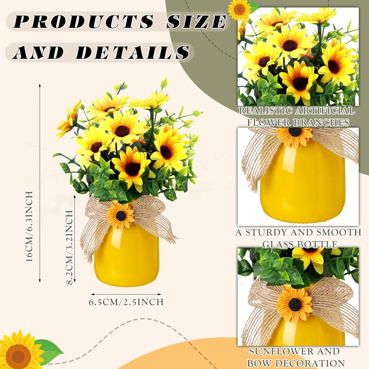 Cute Plastic Realistic Artificial Fake Sunflowers for Home or Office Decor