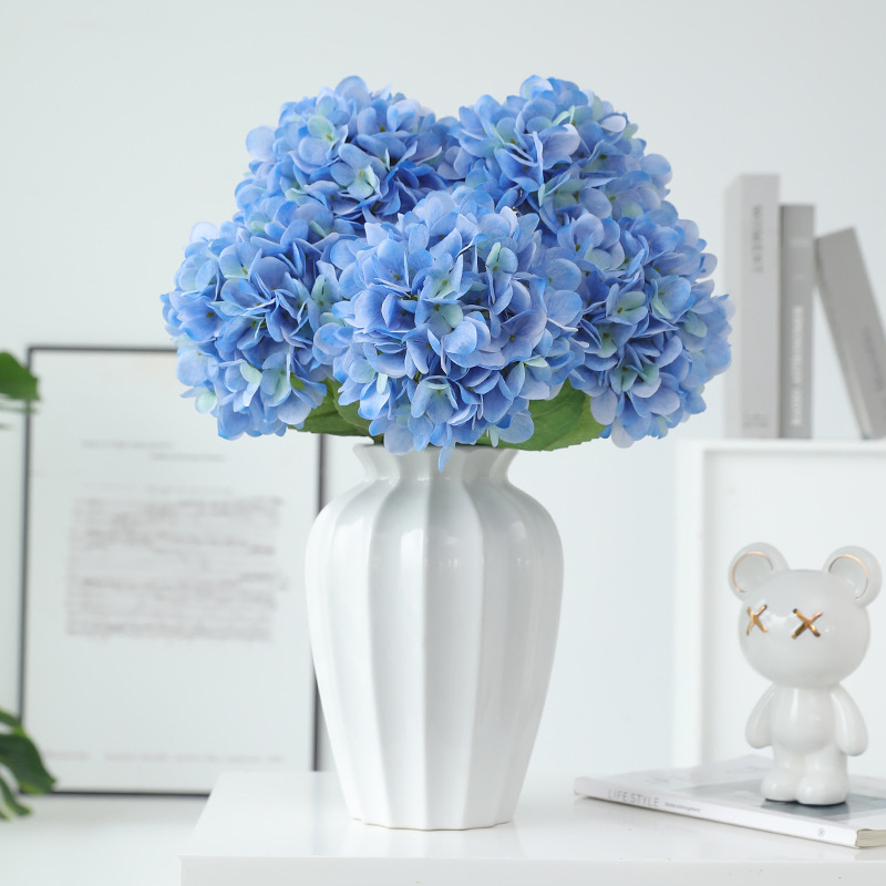 Single Blue Color Faux Artificial Real Touch Hydrangea for Home Wedding Vase Decoration
