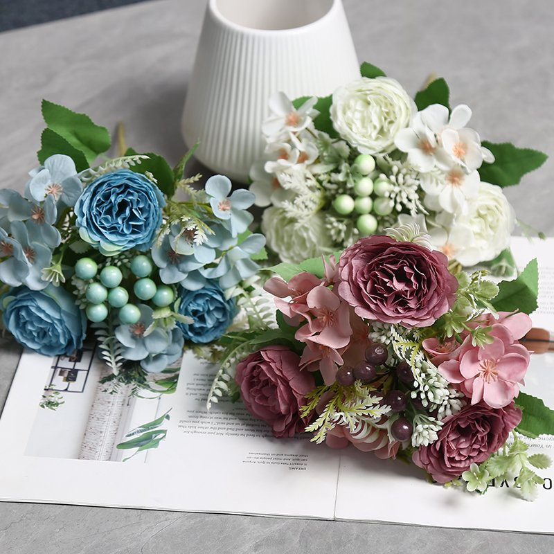 Bridal Artificial Baby's Breath Flower Decoration Wedding Bouquet &amp; Aisle Decor Cream Lavender Coral Burgundy Mint Green Gold Peony