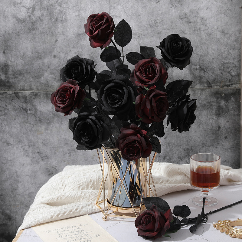 Elegant Black Roses Artificial Flowers for Halloween Decor