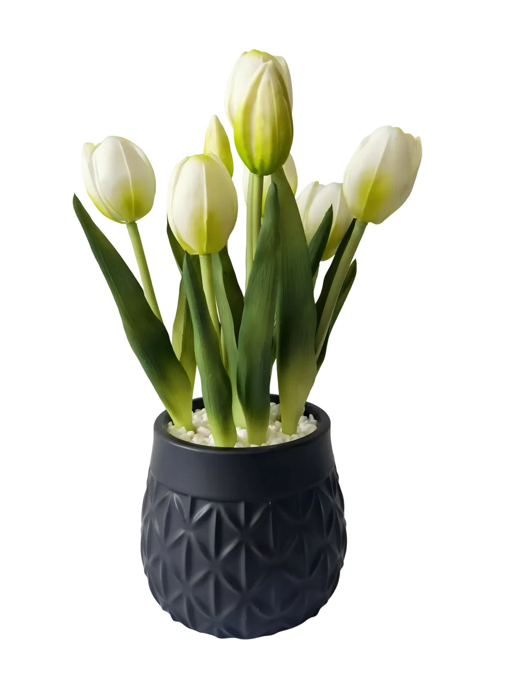 Real Touch Tulips in Black Ceramic Pot