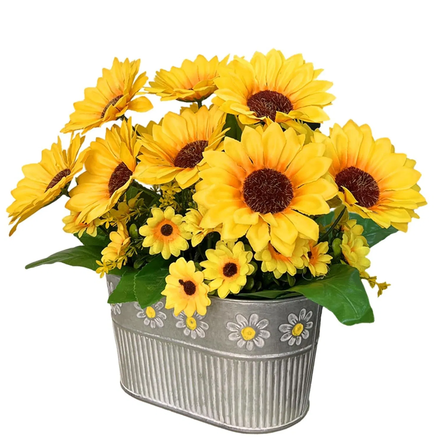 Table Centerpiece Decoration Silk Floral Artificial Sunflowers with Metal Pot