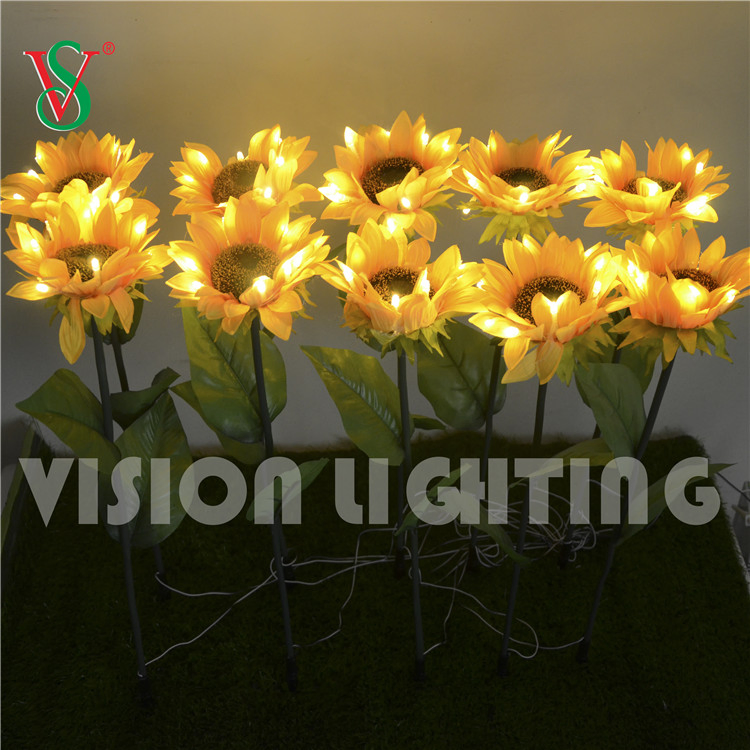 Outdoor Garden Decoration Artificial Flower Lighting LED Lighted Sunflower