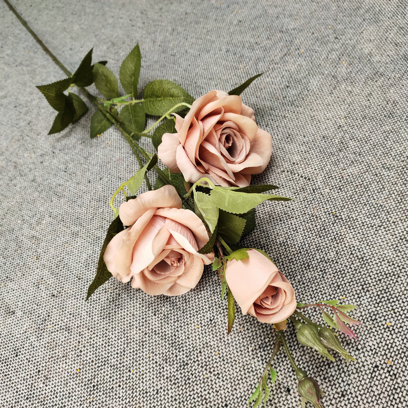 Elegant Artificial 3-Head Crescent Rose Bouquet for Weddings