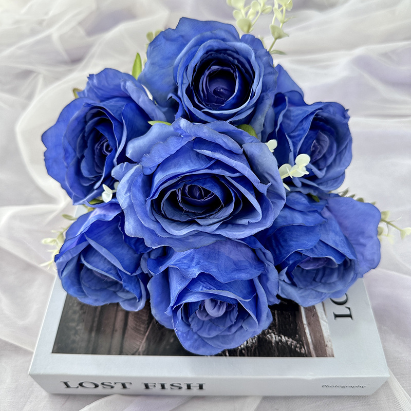 Elegant 7-Head Silk Rose Bouquet for Romantic Home Weddings