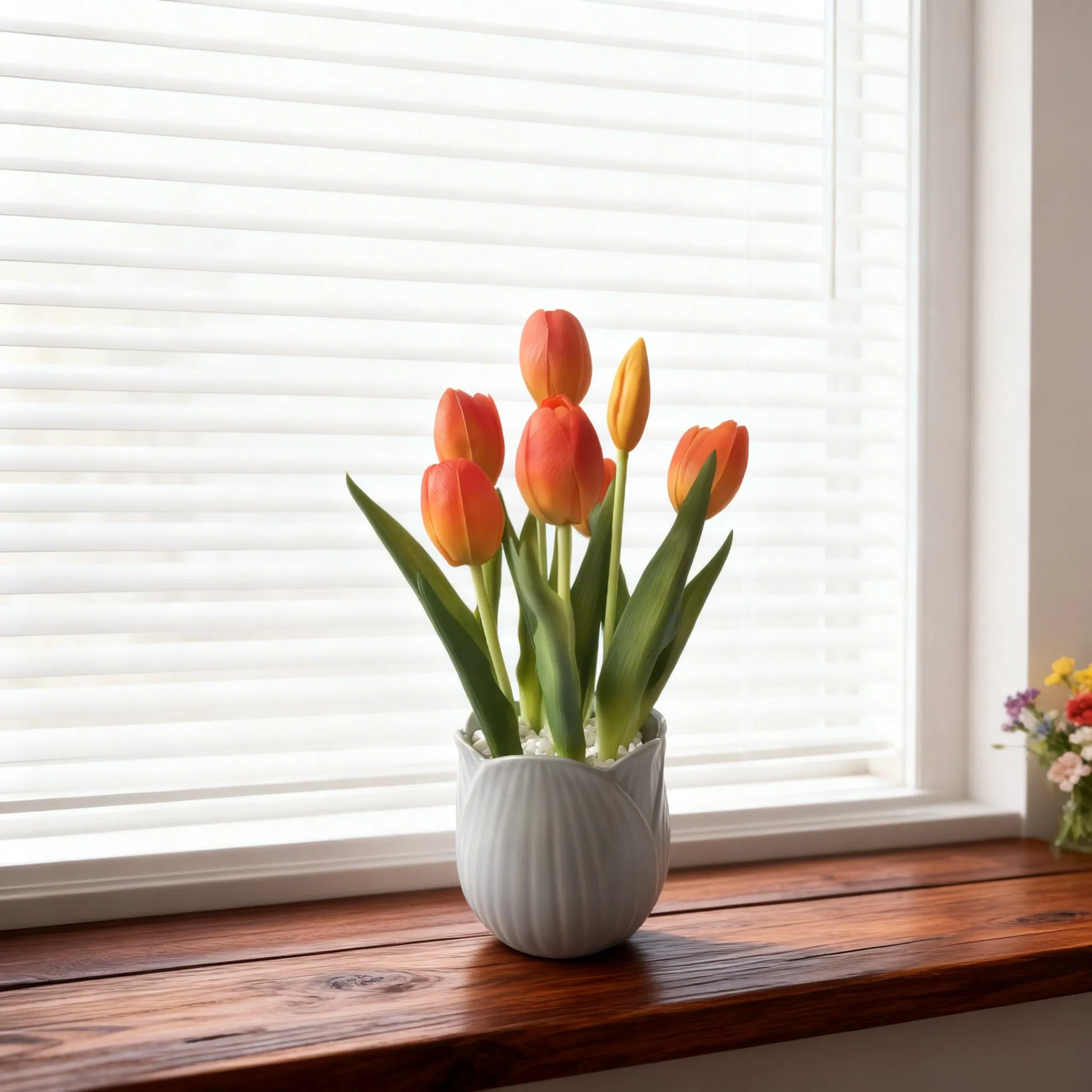 Beautifully Artificial Real Touch Tulips in Elegant Ceramic Pot for Home Decor