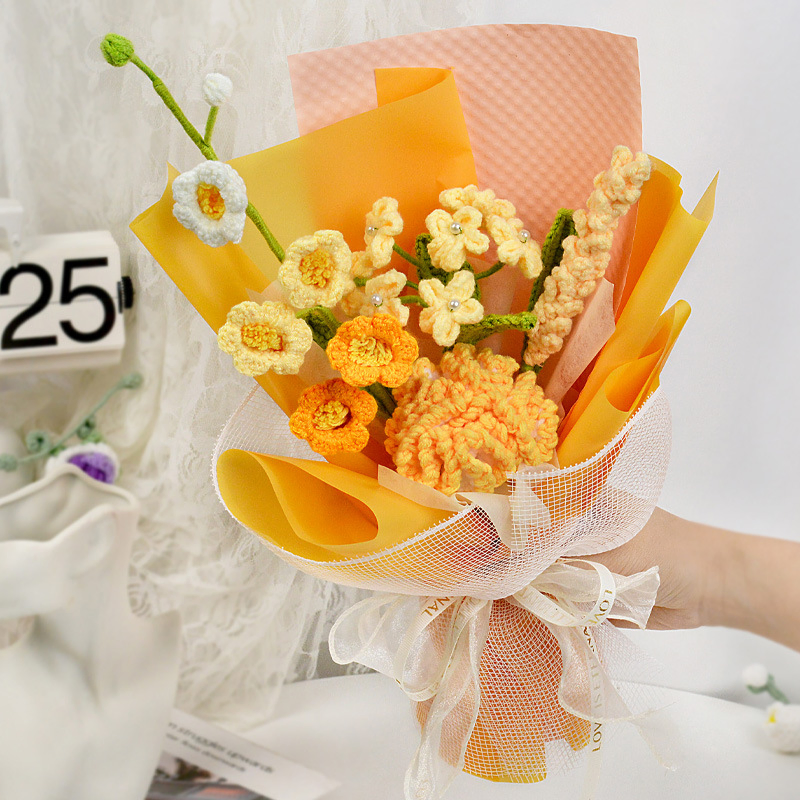 Hand-Crocheted Carnation, Baby's Breath, and Lily of The Valley Mixed Bouquet