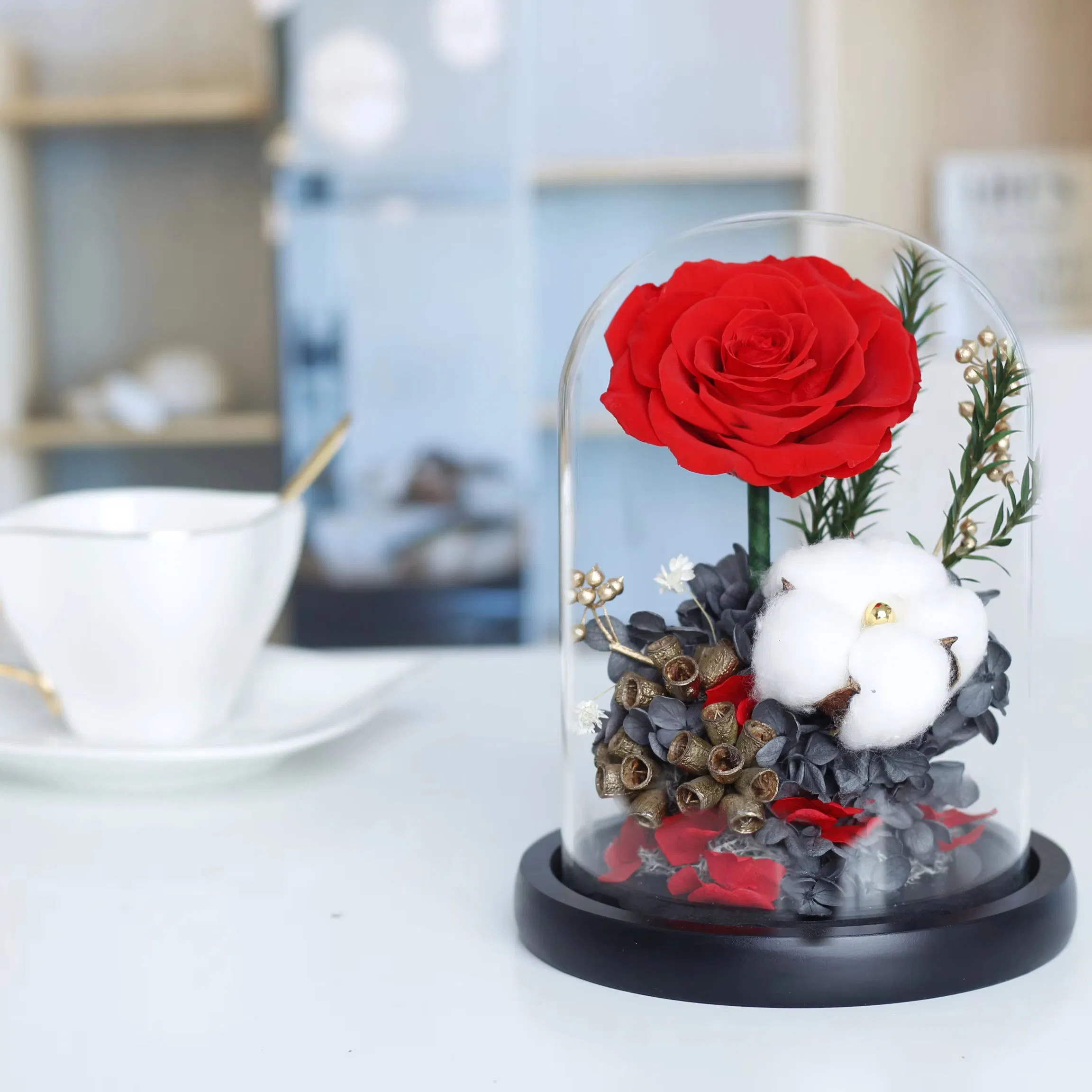 Factory Supply Forever Real Rose Hydrangea Preserved Roses in Glass Eternal Flower Dome for Girl Woman Red Valentine's Day Gift Rose