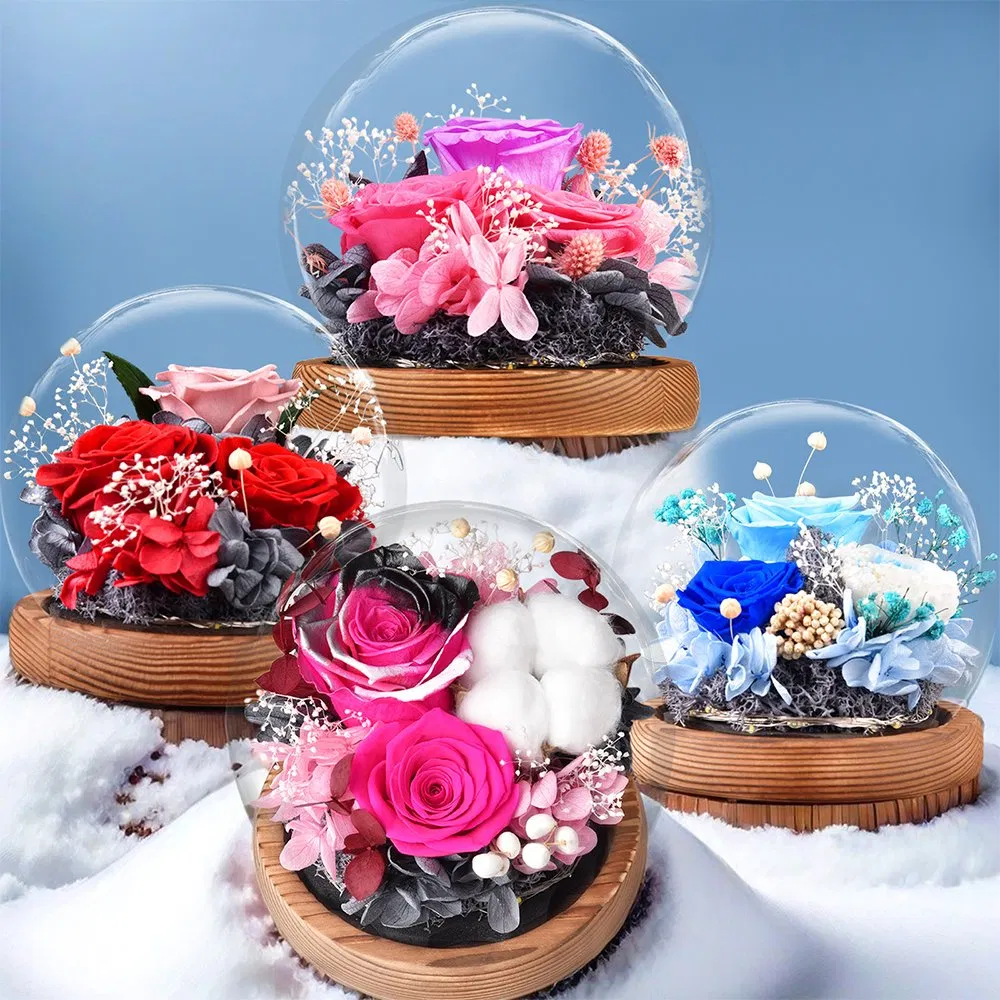 Inunion Handmade Decorative Spherical Glass Dome with Preserved Roses &amp; Moss