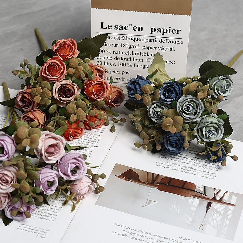 High Retail Quality Retro 10 Head Wedding Color Art Design Home Decorartion Low Price Promotion Manufacturer Extremely Realistic Wholesale Silk Artificial Rose