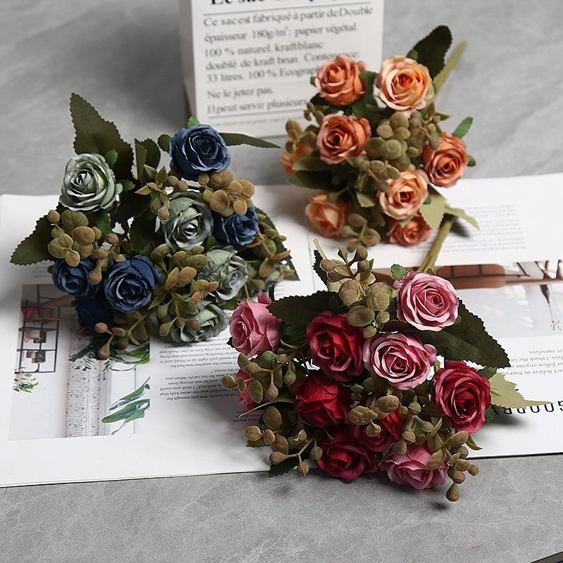 High Retail Quality Retro 10 Head Wedding Color Art Design Home Decorartion Low Price Promotion Manufacturer Extremely Realistic Wholesale Silk Artificial Rose