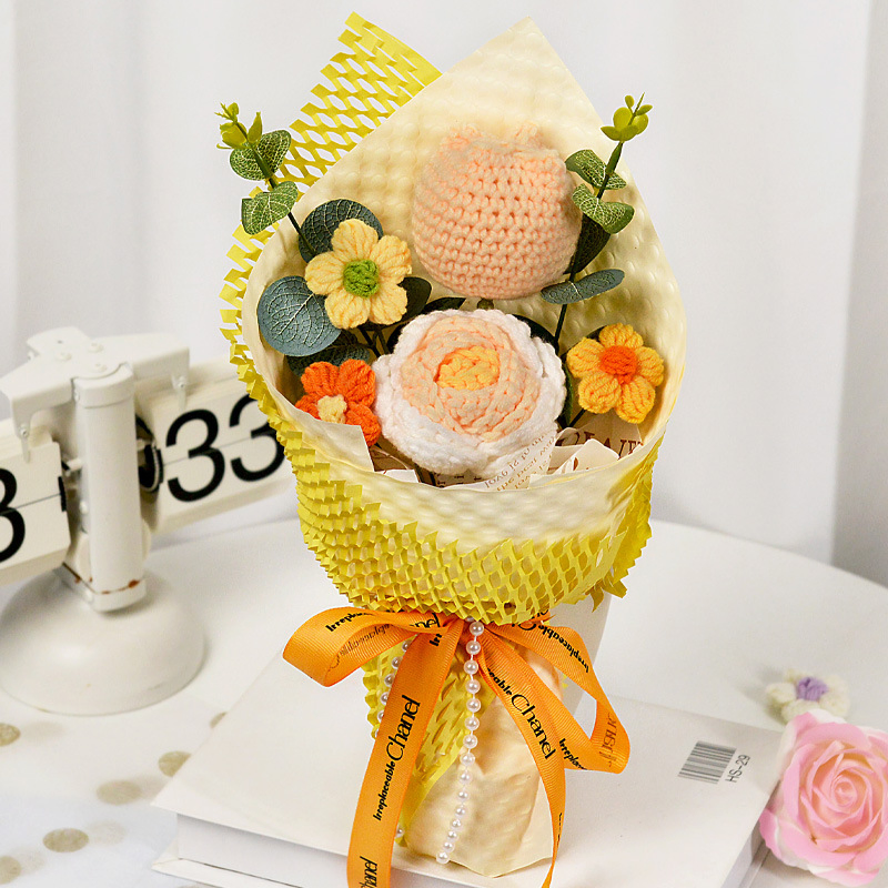 Hand-Crocheted Carnation, Baby's Breath, and Lily of The Valley Mixed Bouquet