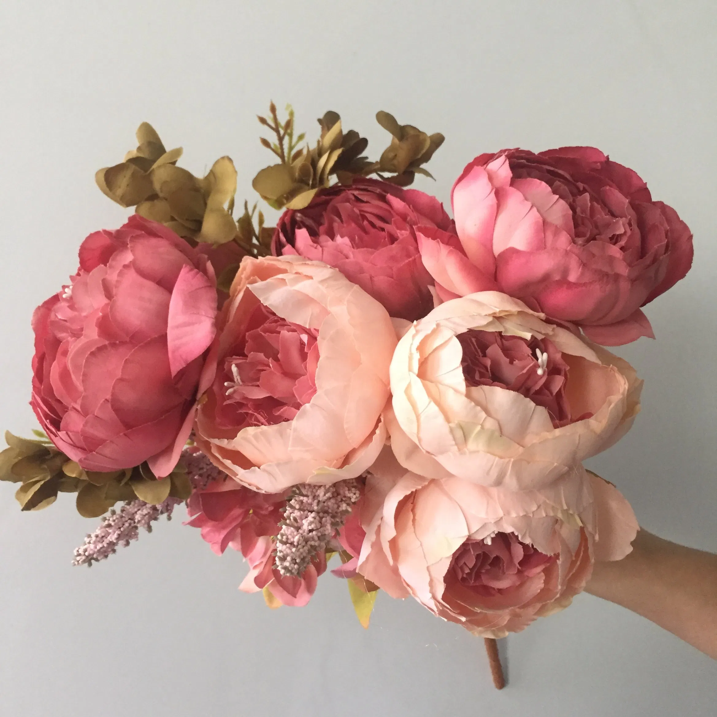 13 Flower Head Pink Peony Artificial European Style Silk Flowers Peony Wholesale