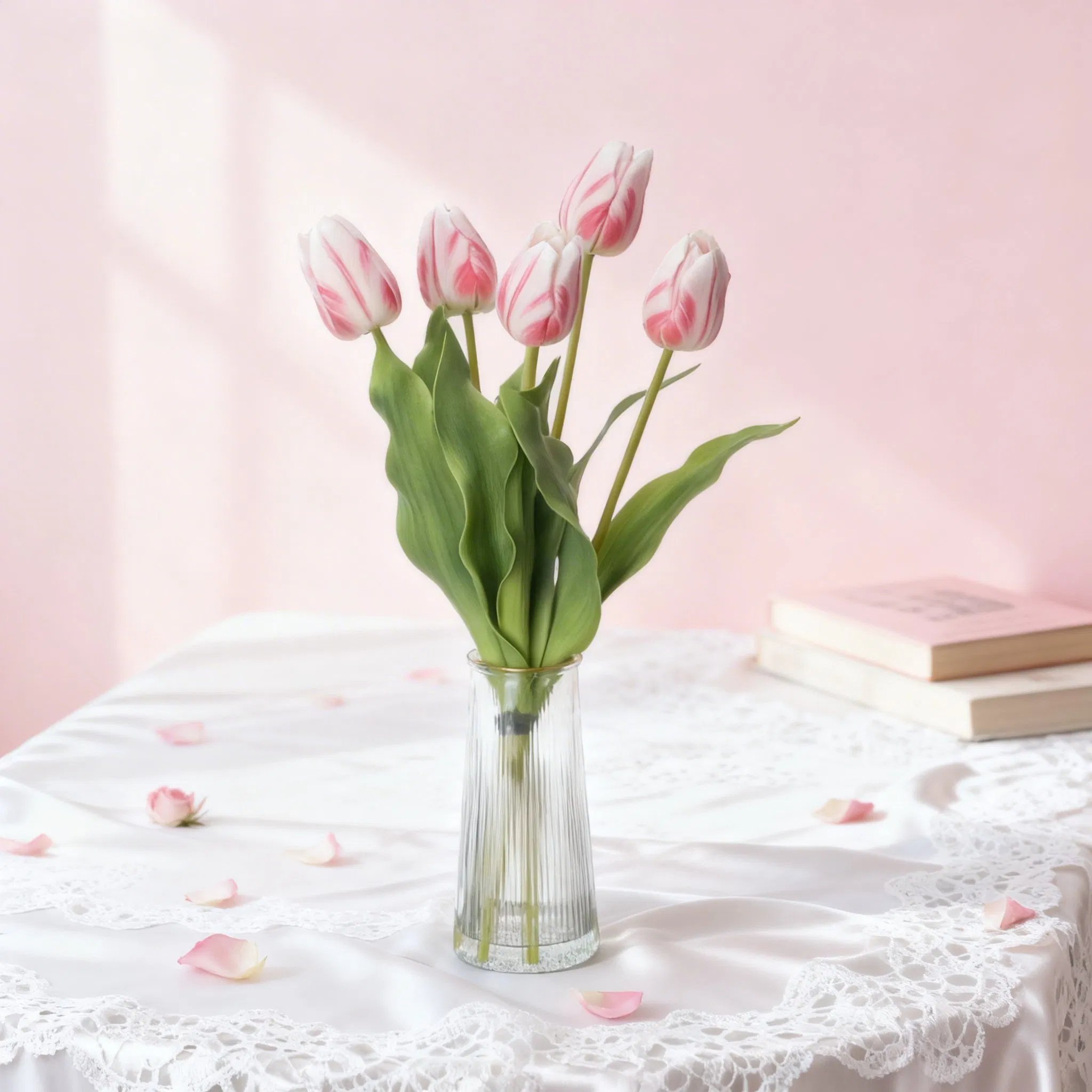 Beautifully Real Touch Pink Tulips in Vase for Home Decor