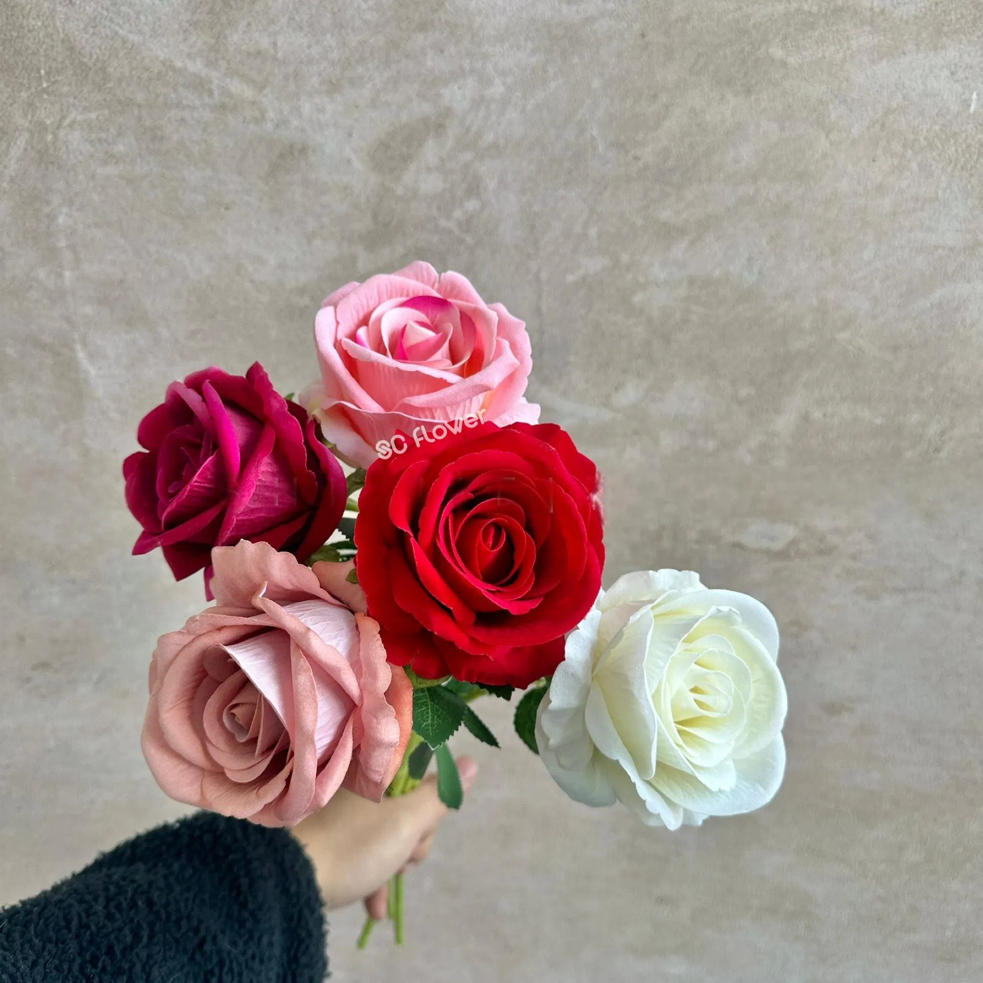 Quality Single Stem Round Velvet Flowers Artificial Rose for Home Hotel Wedding Decor Gift