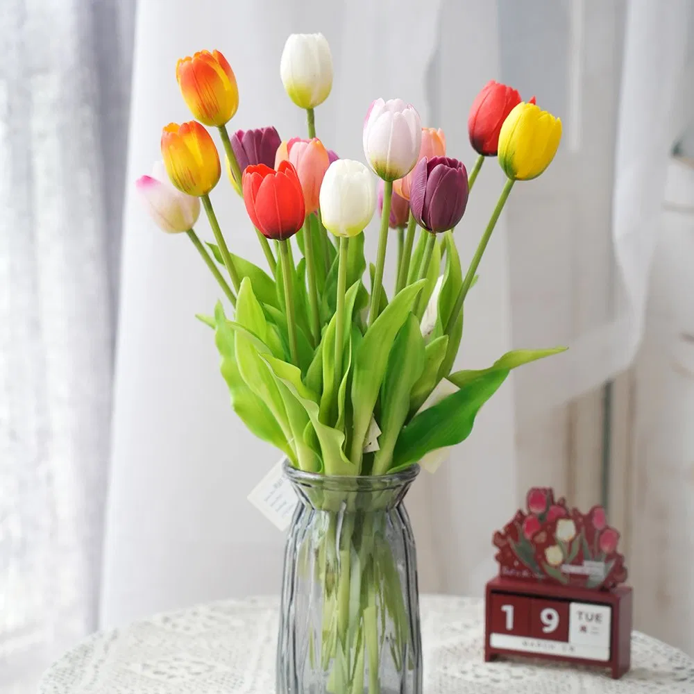 High Quality PU Silicon Artificial Tulip Real Touch Flowers for Spring Summer Home Decor Flowers Restaurant Hotel Wedding Event