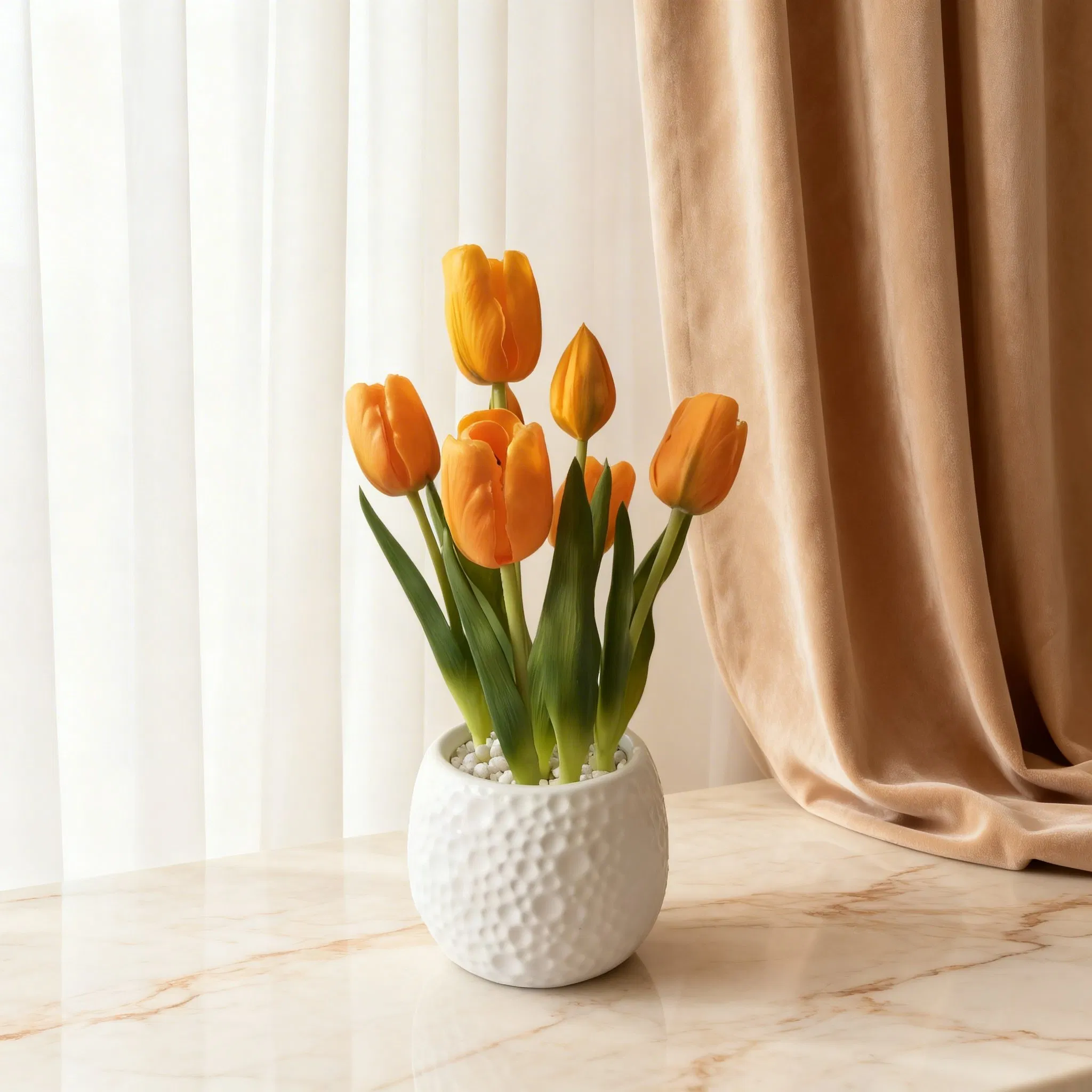 Beautifully Real Touch Tulips in Ceramic Pot for Home Decor