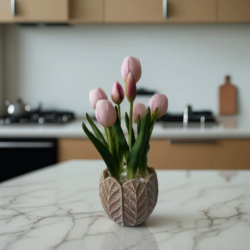Beautifully Artificial Real Touch Tulips in Elegant Cement Pot for Home Decor
