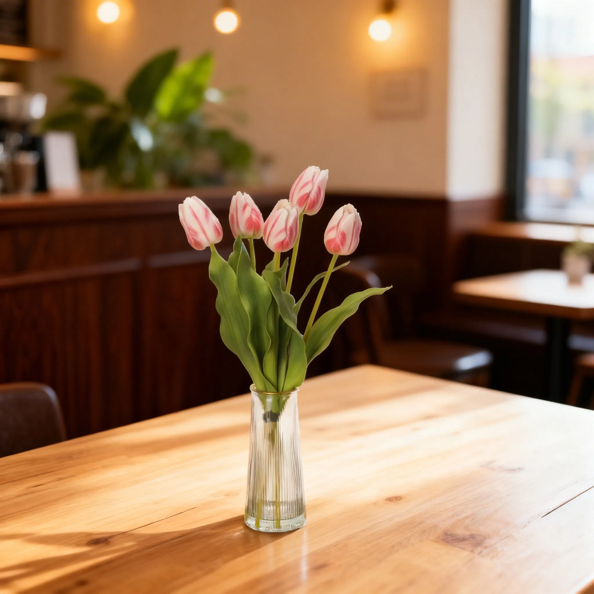 Beautifully Real Touch Pink Tulips in Vase for Home Decor