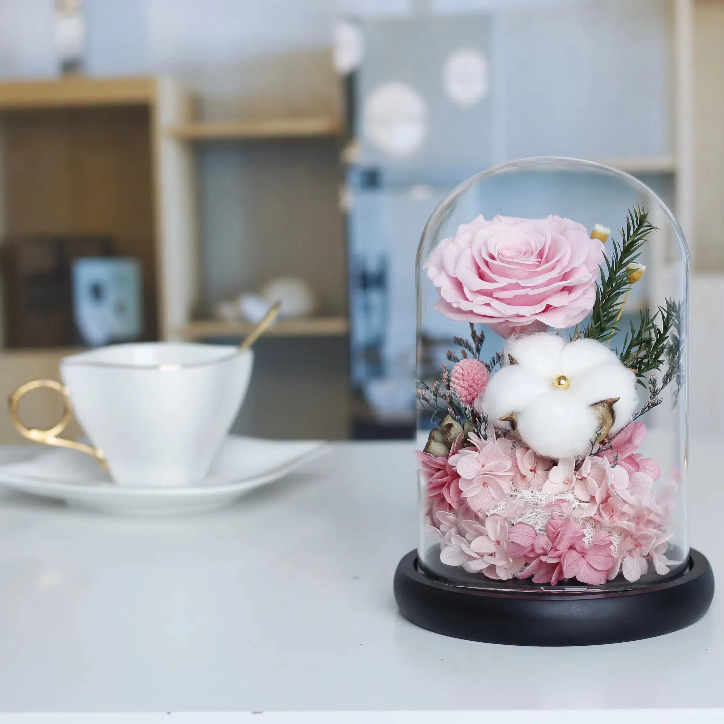 Factory Supply Forever Real Rose Hydrangea Preserved Roses in Glass Eternal Flower Dome for Girl Woman Red Valentine's Day Gift Rose