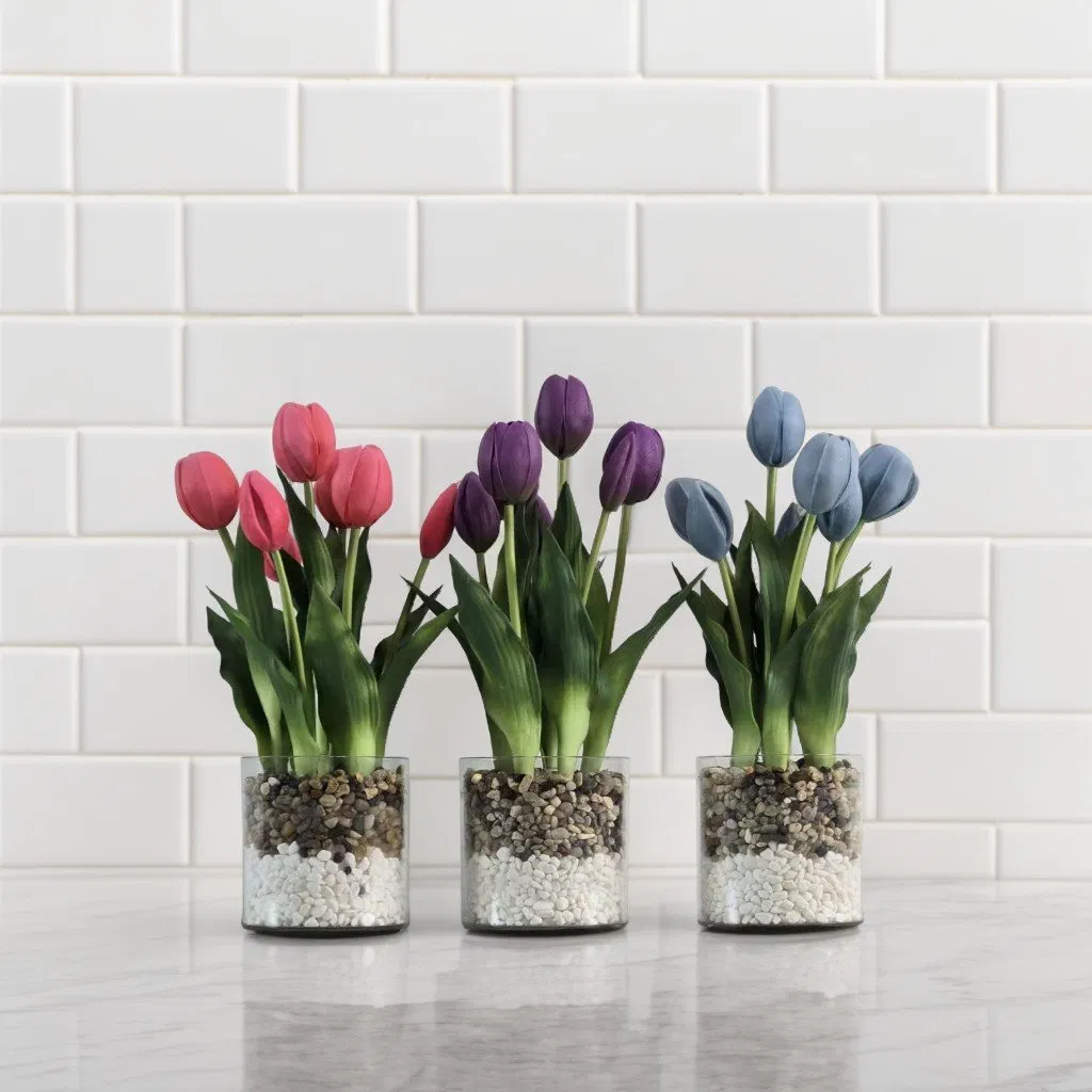 Beautifully Real Touch Tulips in Vase for Home Decor