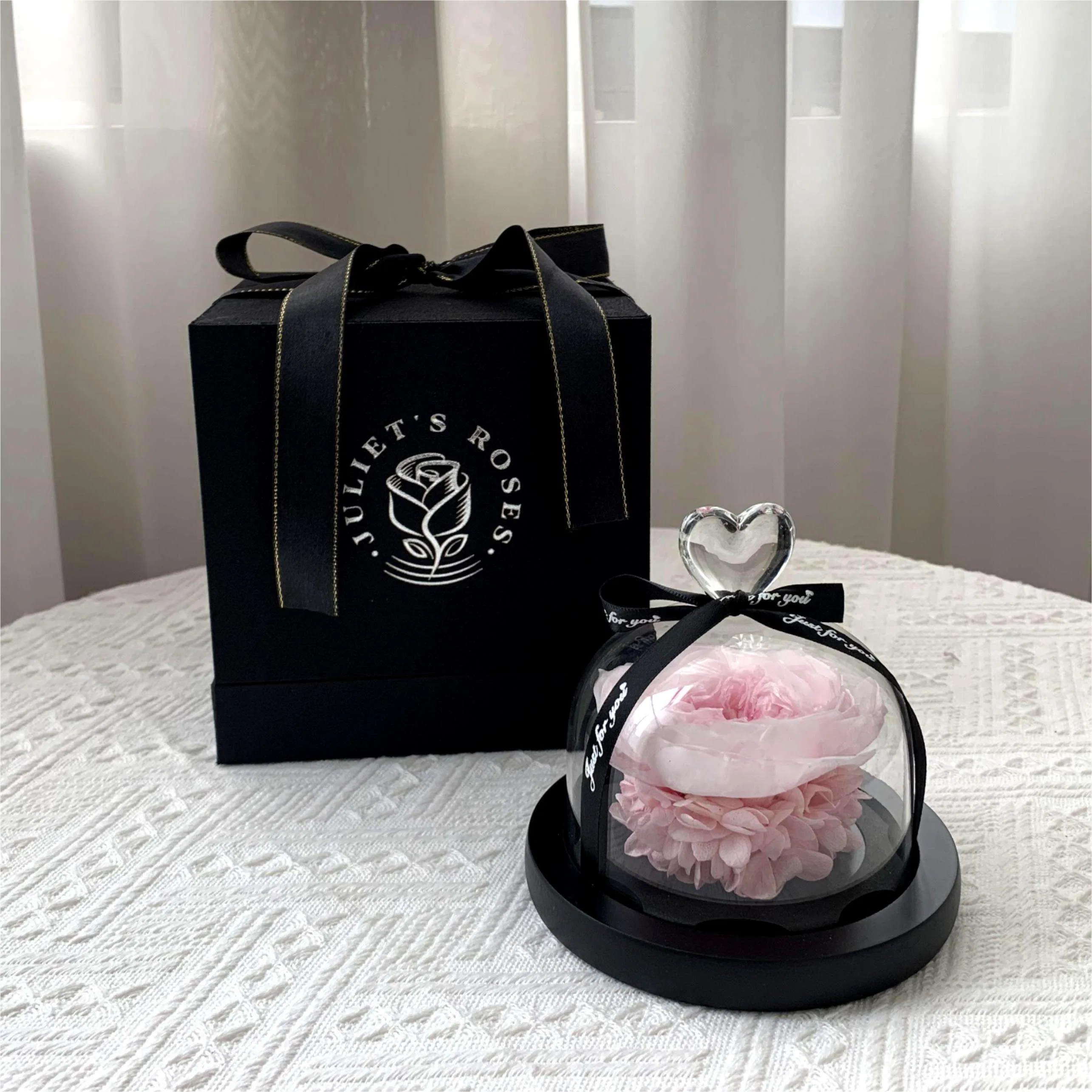 Factory Wholesale Roses in Glass Dome Austin Roses Red Custom Logo Eterna Natural Preserved Roses for Valentine's Mothers Day