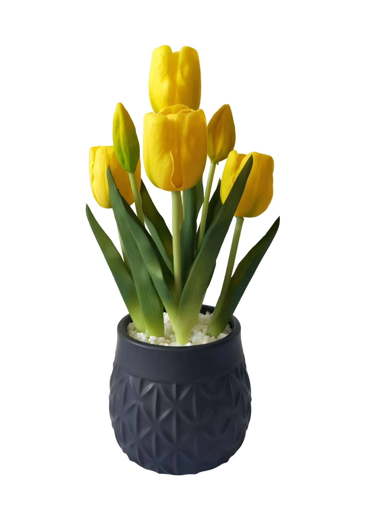 Beautifully Real Touch Yellow Tulips in Black Ceramic Pot for Home Decor