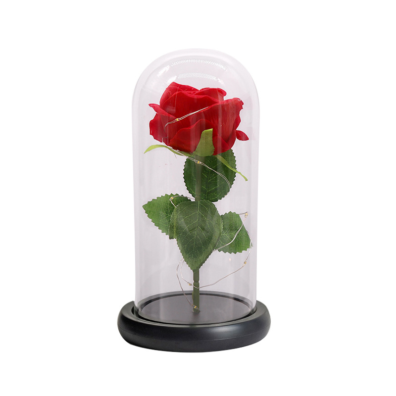 Wholesale Mother's Day Gift Preserved Flower Glass Cover Gold Foil Rose Glow