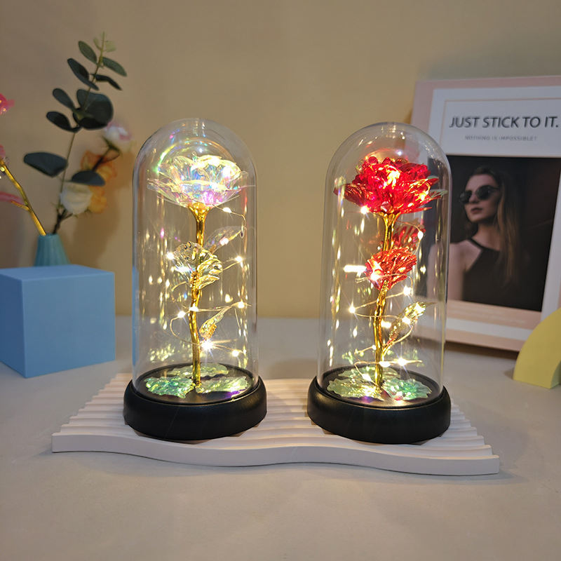 Hot Selling Artificial Plastic Roses with LED Lights for Gifts Decoration Valentine's Day