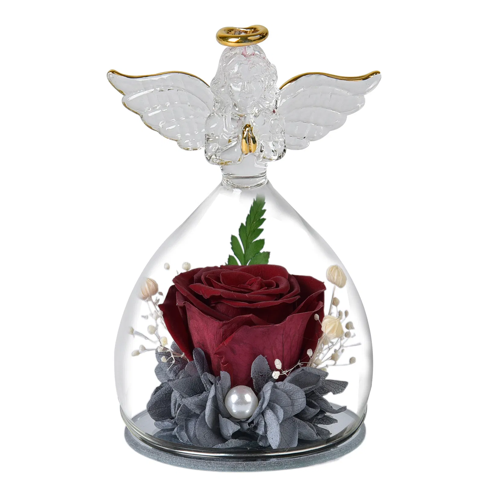 Wholesale Price OEM Manufacturer Personalized Preserved Rose in Glass Dome Angel Eternal Flower Romantic Gift for Christmas Birthday Decoration
