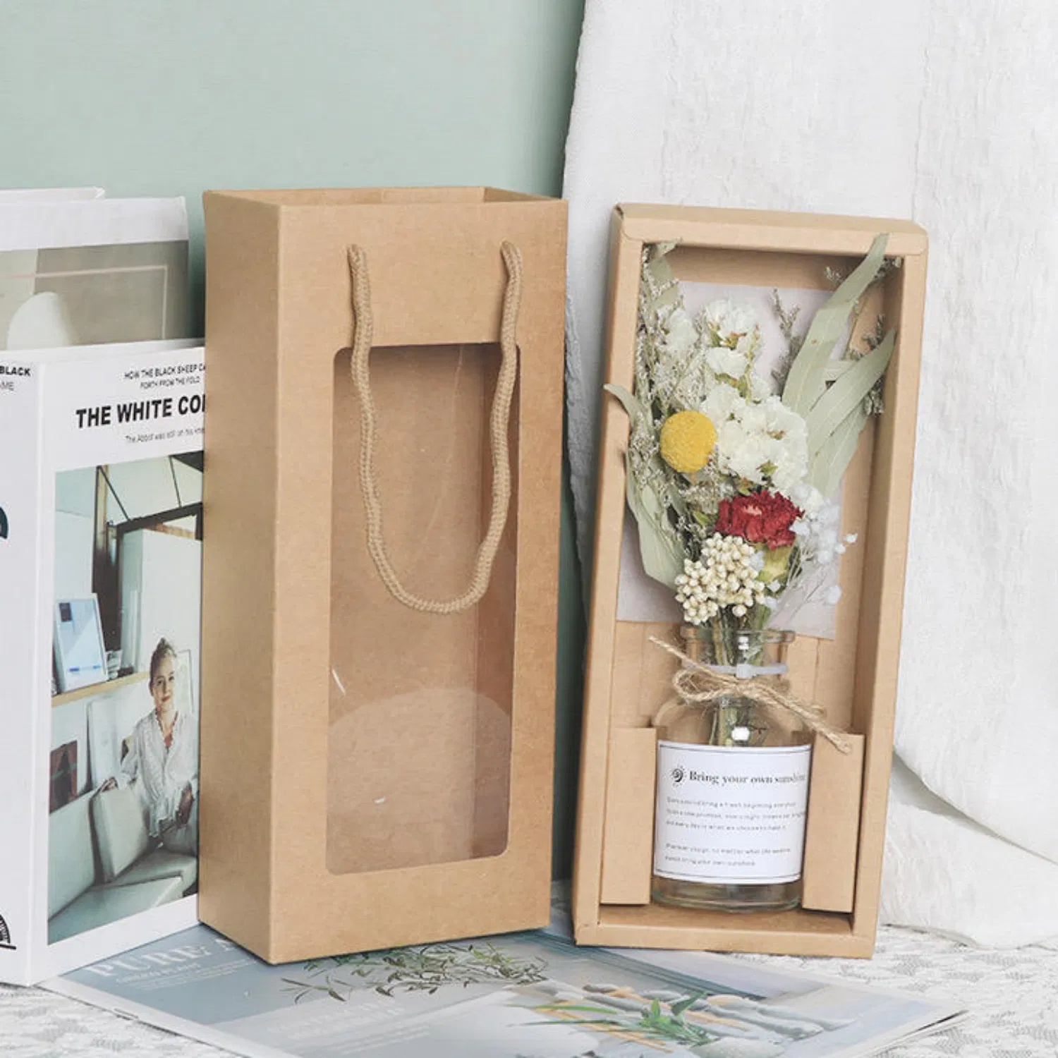 Sunflower Ornament Teacher's Day Gift Small Eternal Dried Flower Bouquet in Glass Vase