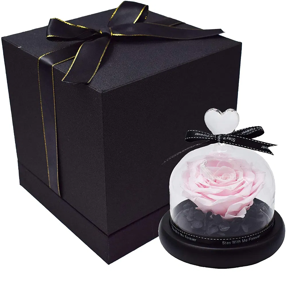 Inunion Premium Quality Preserved Roses Gift Real Rose in Glass Dome