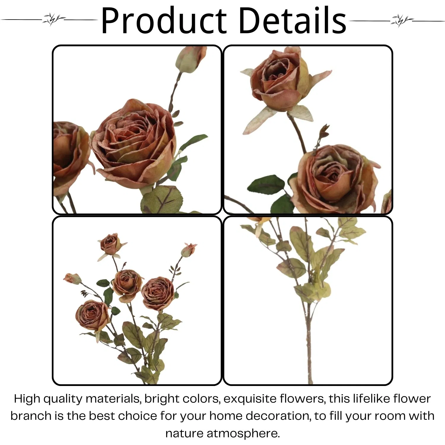 Faux Realistic Flower with Leaves for Wedding Home Decoration Artificial Roses with Stems
