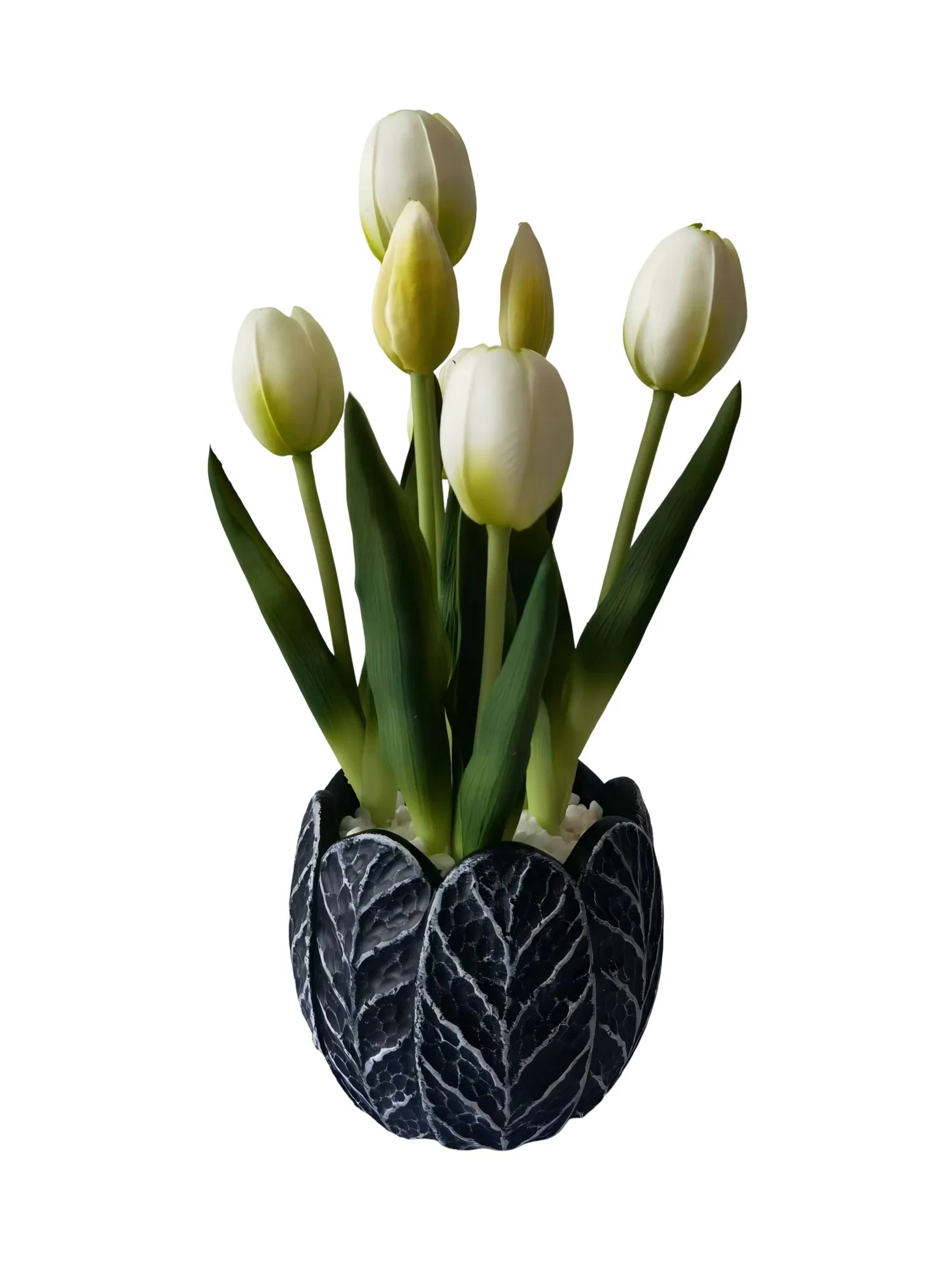 Beautifully Artificial Real Touch Tulips in Elegant Cement Pot for Home Decor