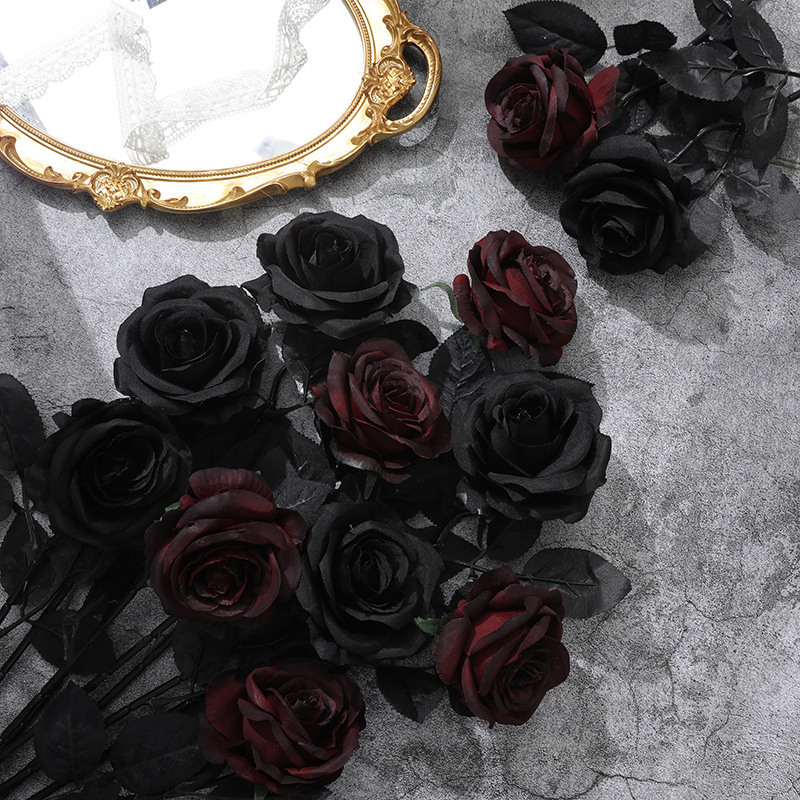 Elegant Black Roses Artificial Flowers for Halloween Decor